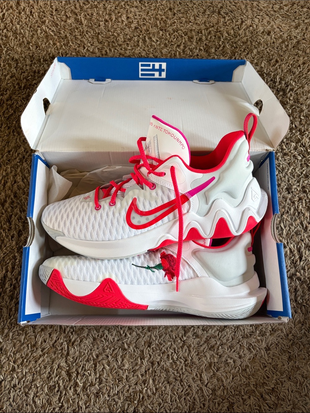 Nike Mens Giannis White & Hot Pink Floral Accent Sneakers